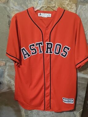 Majestic Orange Astros Button-Up Jersey with Black Trim